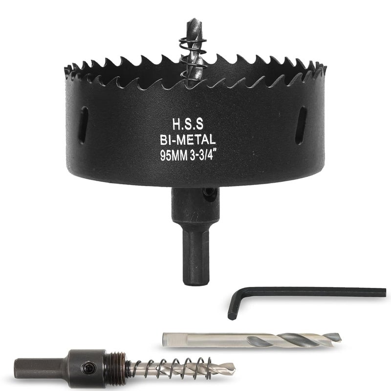 VIKITON 3-3/4 Inch Hole Saw with Arbor for Wood Metal Plastic, 3.75 in Bimetal Hole Cutter, Fast Chip Removal, Smooth Flat Drilling Edge, Lightweight & Portable (Black) - Image 1